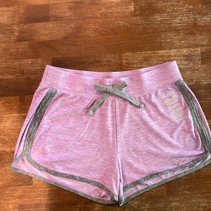 Justice juniors girls active shorts pink heather with gray trim, Size 14/16